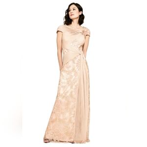 Tadashi Shoji Borman Draped Mesh and Lace Gown Size (14)
